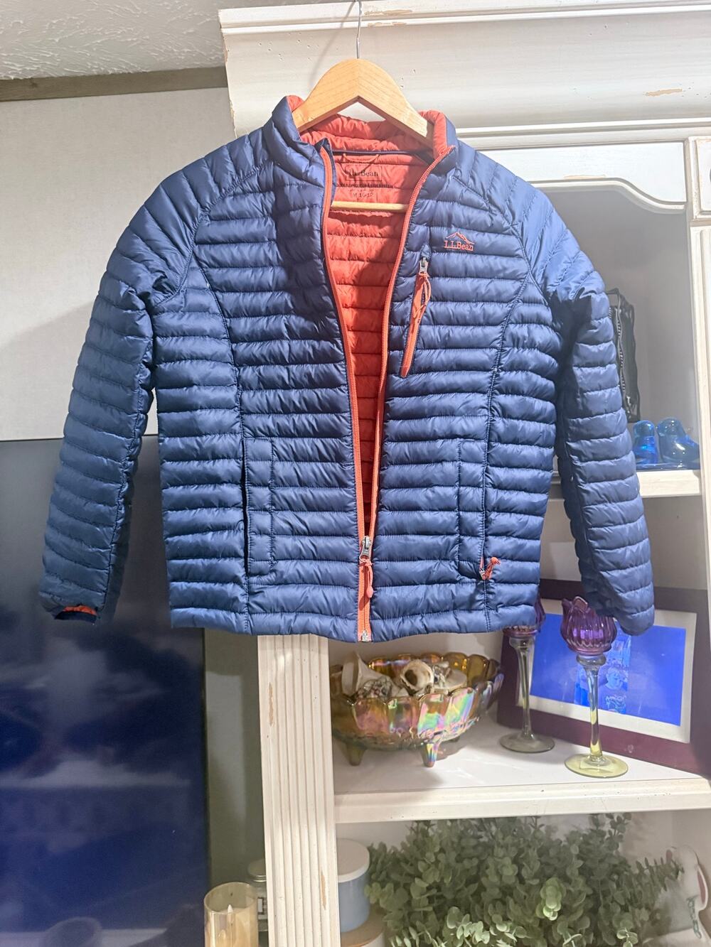 L.L.Bean Kids DownTek 650 Puffer Jacket M 10-12 Navy Orange Double Up